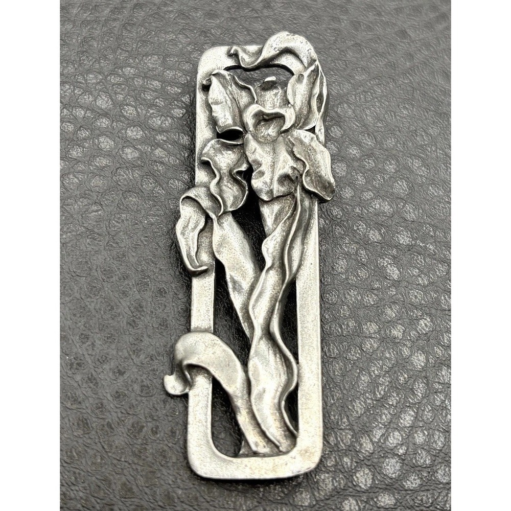 Vintage Seagull Repousse Floral Iris Brooch Pin Art Nouveau Style Dated 1988